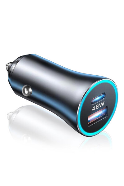 Techsuit Car Charger 2-in-1 with Glass Breaker Tip C3, Gray