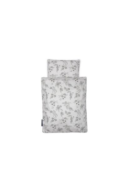 Smallstuff Set 2 Accessories for Doll Bed, Grey Flower Garden, Includes Blanket and Pillow, 35 x 40 cm