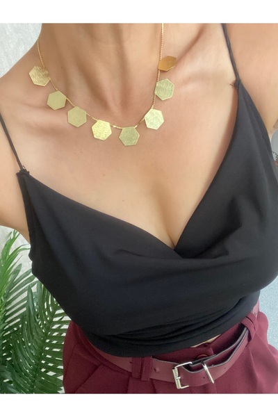 Byoz store قلادة نسائية على شكل شبكة من الذهب الصلب مع لوحة على شكل قرص العسل