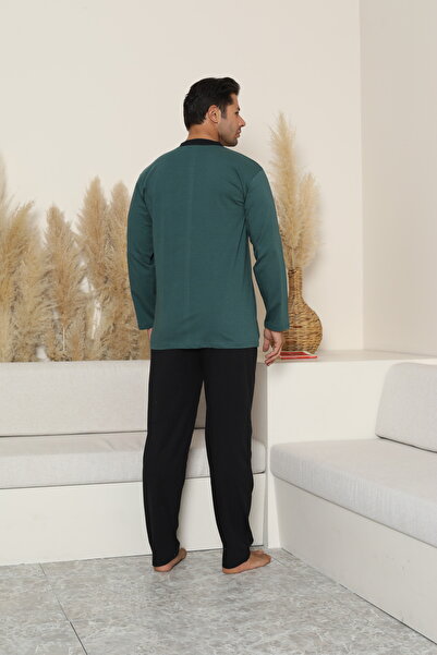 FORMO Erkek %100 Organik Doğal Pamuk Yüksek Kalite Düğmeli Uzun Kollu Pijama Takımı