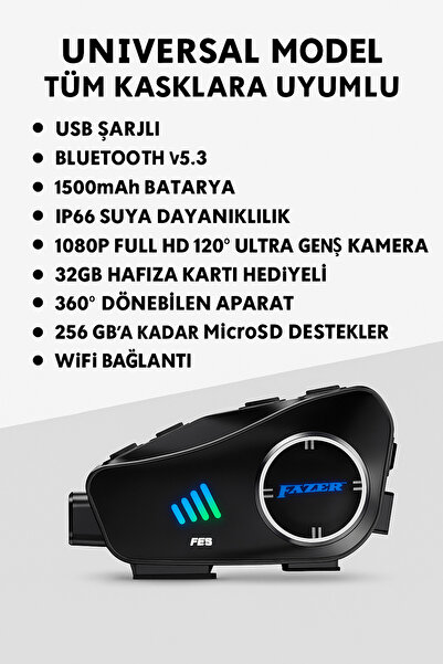 FAZER F29 Bluetooth Kask Kameralı Interkom 1080P Full HD, Suya Dayanıklı, 32GB Hafıza Kartı Hediye