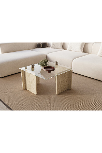 MONEayna Twin Cam Orta Sehpa Traverten Mermer Desen