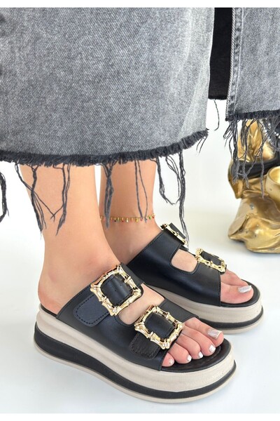 FTT SHOPPING MARKET Jalli Black Skin Slippers