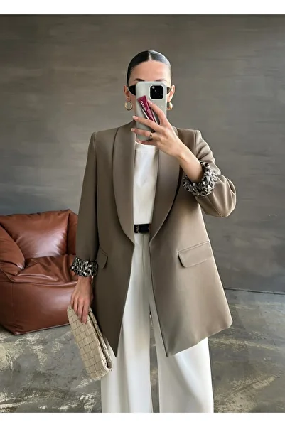 solena sln Women's Shawl Collar Leopard Lined Blazer Jacket