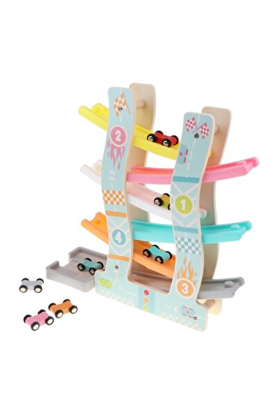 Dalip Baby Educational Interactive Wooden Race Track with 6 Lanes and Multicolor Cars DLP080