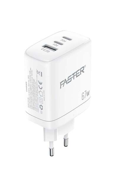 Faster شاحن سريع 67 واط QC 3.0 USB-C - محول حائط صغير الحجم لأجهزة iPhone وAndroid والكمبيوتر المحمول وMacbook