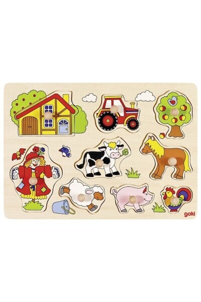 Goki Puzzle din lemn cu manere - Ferma