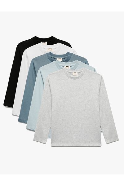 Koton Long Sleeve Crew Neck Cotton 5-Piece T-Shirt Set