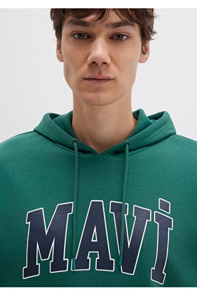 Mavi logo baskılı kapüşonlu oversiz sweatshirt
