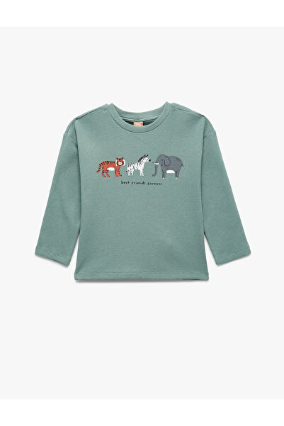 Koton Βαμβακερό μακρυμάνικο μπλουζάκι με στάμπα Animal Crew