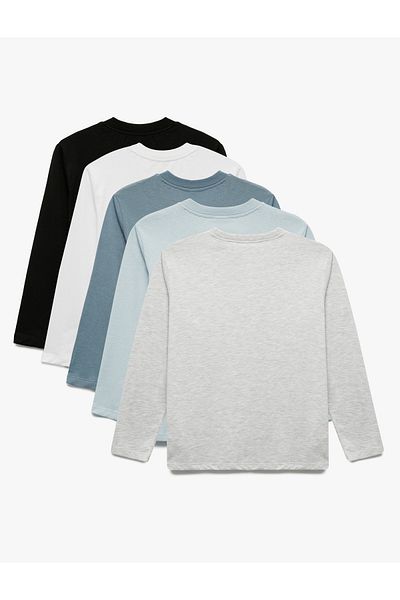 Koton Long Sleeve Crew Neck Cotton 5-Piece T-Shirt Set