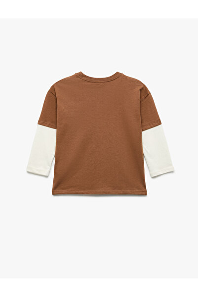 Koton Μακρυμάνικο μπλουζάκι με λαιμόκοψη με αντίθεση χρώματος από βαμβακερό εμπριμέ