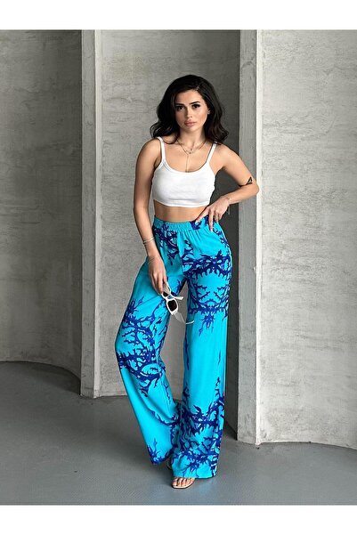 FERZOLAİO Ethnic Turquoise Navy Blue Trousers