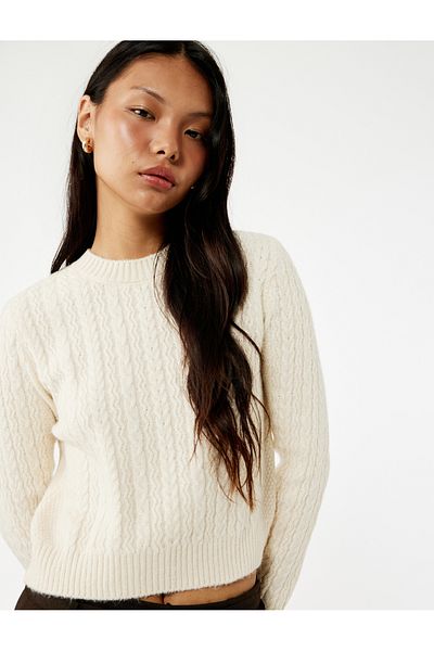 Koton Long Sleeve Crew Neck Sweater with Hair Braid Detail