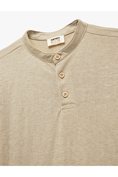 Koton Viscose Blended Button Short Sleeve Judge Collar T-Shirt