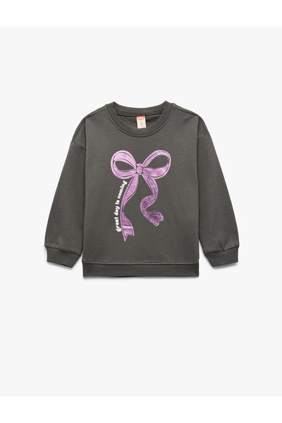 Koton Long Sleeve Raised Crew Neck Bow Printed Sweatshirt