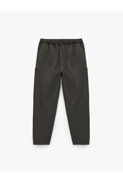 Koton Pocket Detailed Cotton Straight Fit Waist Lace up Relaxed Fit Gabardine Trousers