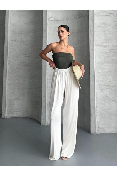 FERZOLAİO Seamless Elastic Waist White Trousers