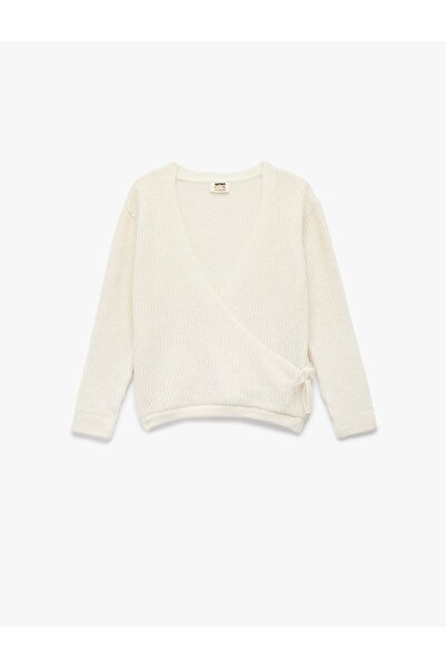 Koton Long Sleeve Slim Fit Double Breasted Collar Tie Detail Knit Sweater