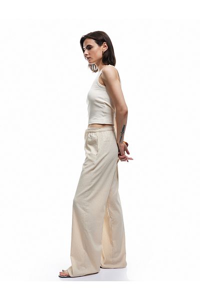 Koton Wide Leg Trousers with Elastic Waist and Textured Pockets