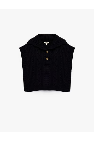 Koton Half Button Turn-Down Collar Sleeveless Hair Knit Sweater