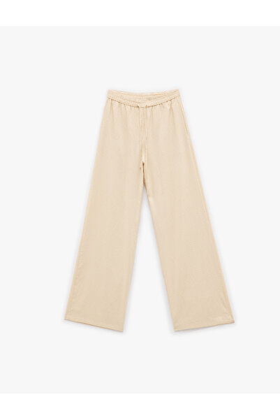 Koton Wide Leg Trousers with Elastic Waist and Textured Pockets