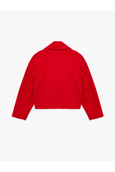 Koton Long Sleeve Double Breasted Crop Cashmere Jacket with Button Pockets