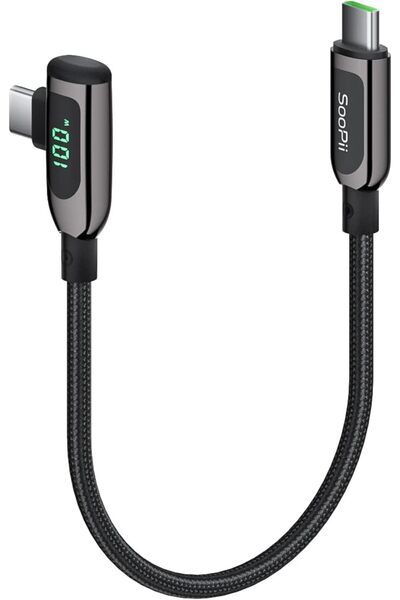 SooPii 100W Right Angle USB C to USB C Cable, 1FT Zinc Alloy Braided Type-C C...