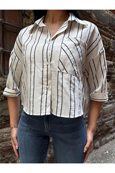 STİLVİA Laci striped long sleeve shirt with pockets