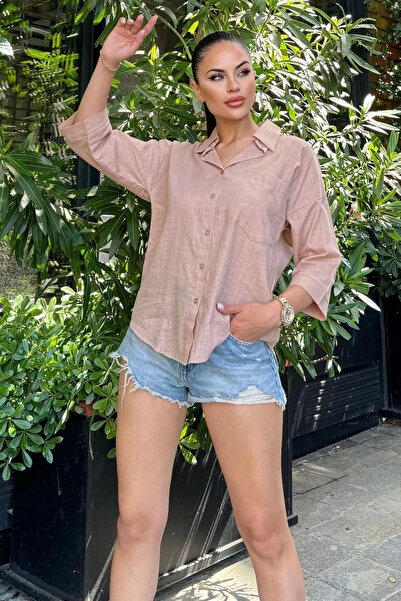 STİLVİA قميص نسائي بني بأكمام ثلاثة أرباع، قطع بيضاوية، مضاد للتعرق، قميص كتا...