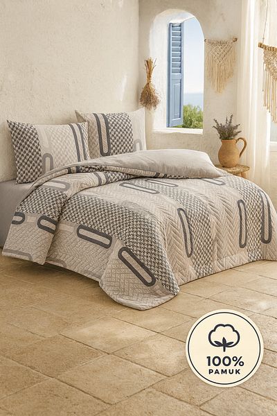 Evimcim 100% Cotton Double Ranforce Duvet Cover Set Modern Patterned Gray