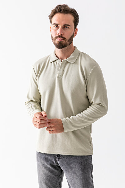 JB John Borners Ανδρικό φούτερ με γιακά πόλο με υφή βαμβακερό παλαίωσε πράσινο - 25K 1099