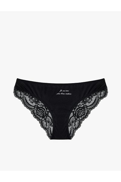Koton Cotton Printed Brazilian Panties with Lace Detail on the Back