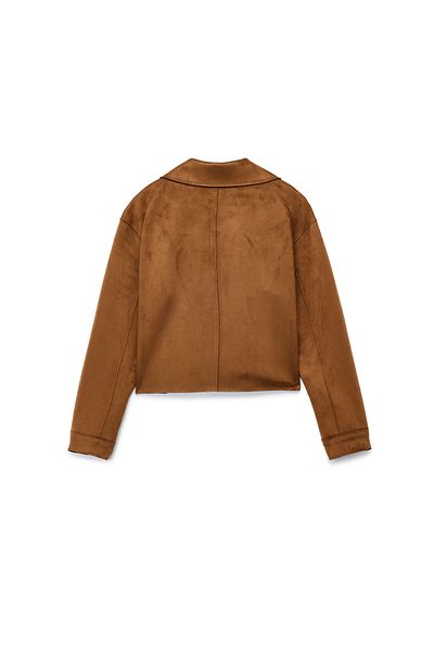 Koton Classic Shirt Collar Button Pocket Long Sleeve Crop Faux Suede Jacket