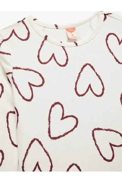 Koton Heart Patterned Ecru Baby Girl Long Sleeve T-Shirt 6Wmg10088Ak