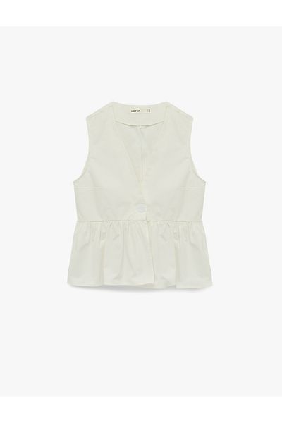 Koton Cotton Loose Fit Sleeveless V Neck Button Poplin Blouse