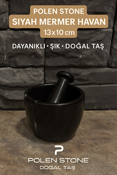 Polen Stone Siyah Mermer Havan – 13x10 cm