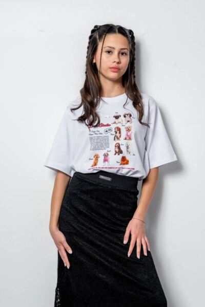 HAUSEkids 9-15 Years Old Oscar Doge Stand Girl's T-Shirt-Ecru