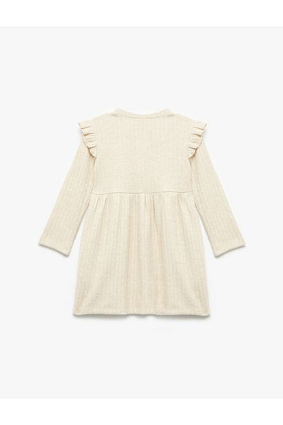Koton Button down Long Sleeve Crew Neck Dress with Ruffle Detail