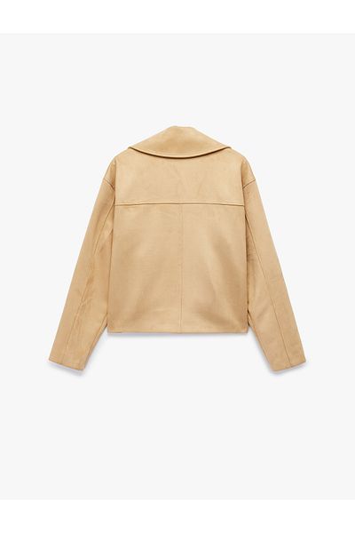 Koton Double Breasted Collar Button Pocket Detailed Long Sleeve Faux Suede Jacket