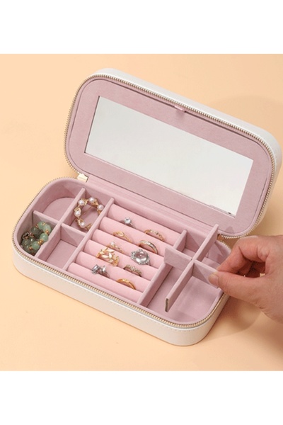 gaman 4-Section Luxury Travel Jewelry Box - Jewelry Jewellery Organizer - Portable Jewelry Organizer with Mirror