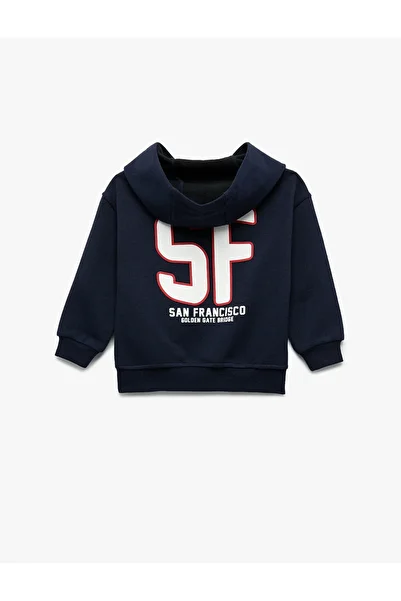 Koton Raised Long Sleeve Kangaroo Pocket Printed Hooded Sweatshirt