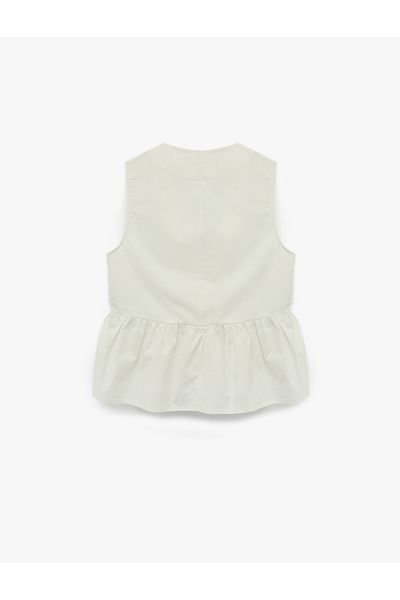 Koton Cotton Loose Fit Sleeveless V Neck Button Poplin Blouse