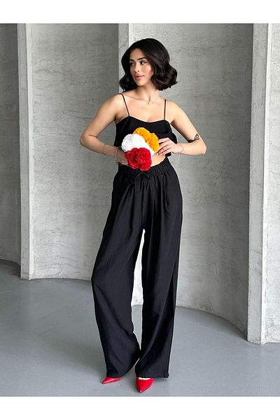 FERZOLAİO Black Fresh Trousers with Elastic Waist