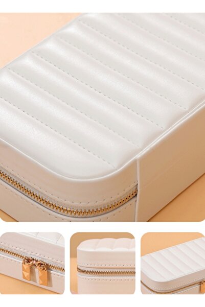 gaman Cutie de bijuterii de călătorie de lux cu 4 secțiuni - Organizator de bijuterii - Organizator portabil de bijuterii cu oglindă