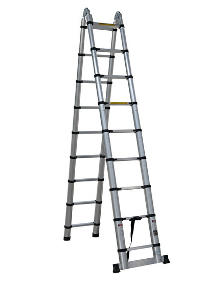 ASVERA Elmas Serisi – 9+9 Basamaklı Çift Taraflı Teleskopik Alüminyum Merdiven | 2,8+2,8 m | 150 Kg A Tipi