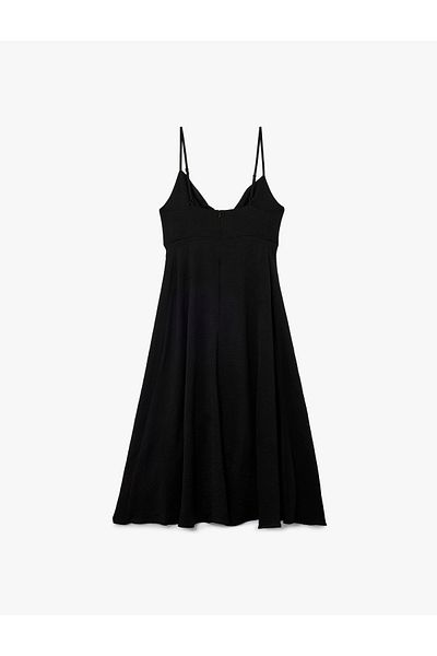 Koton Aerobin Fabric Loose Fit A-Line Double Breasted Collar Slim Strap Midi Length Dress