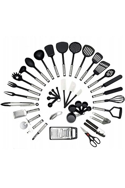 dalip Set de ustensile de bucătărie, 40 de piese, oțel și nailon, negru