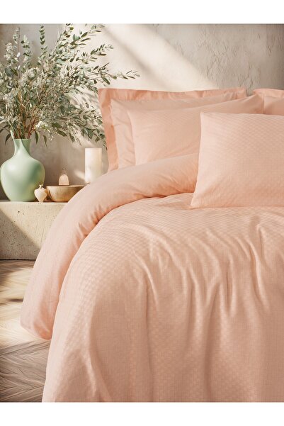 Cotton Box Plaid Ranforce Double Duvet Cover Set Plaid Salmon