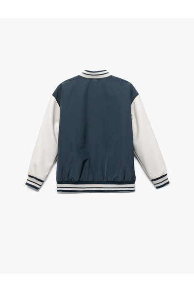 Koton College Jacket with Snap Closure Pockets and Applique Detail